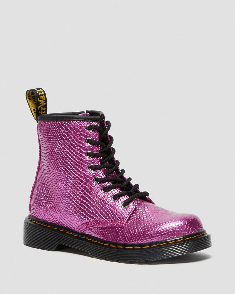 Kids\' Dr Martens Junior 1460 Reptile Emboss Lace Up Boots Pink | AU 688QMA